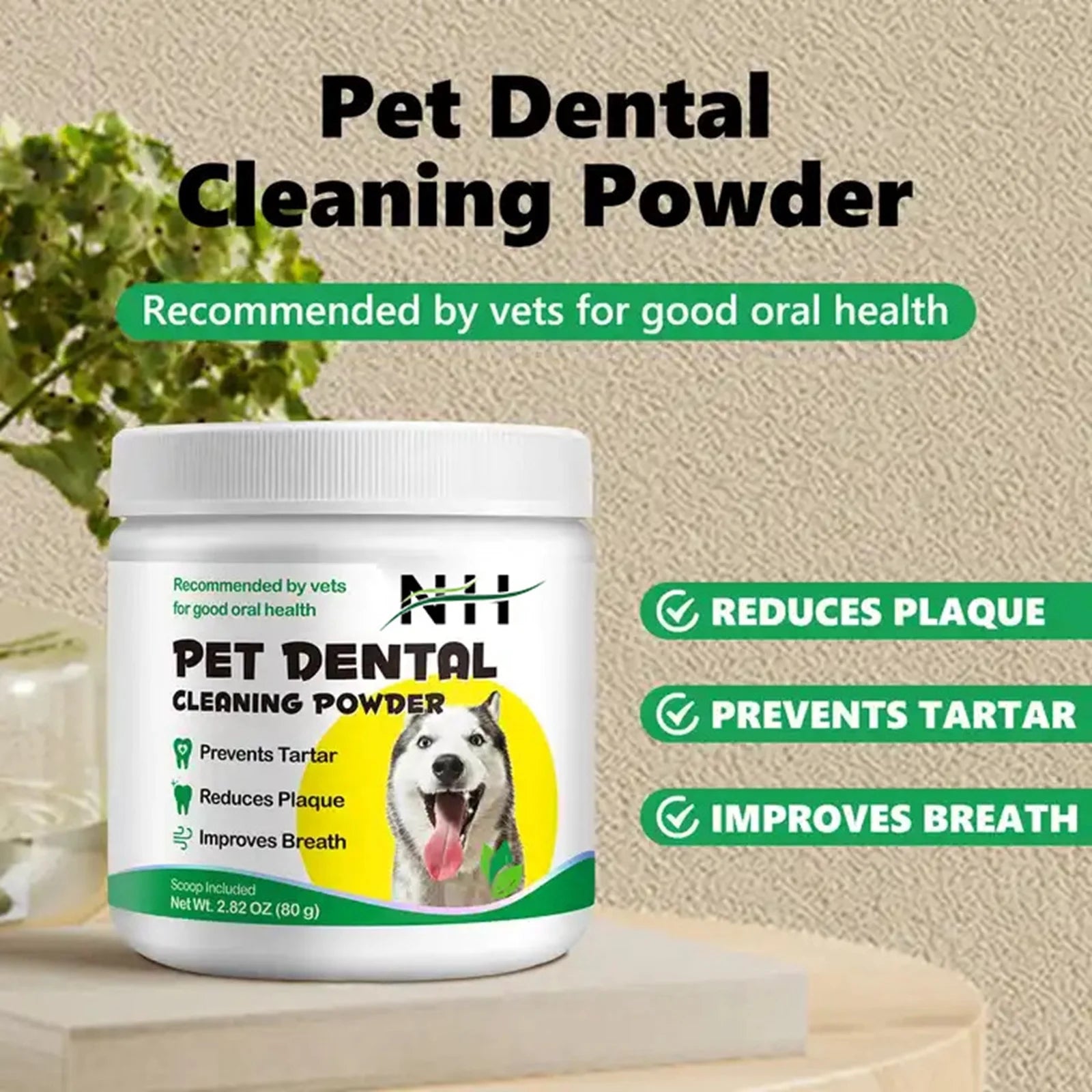 Dental Powder for Dogs, Powder Breath Freshener With, Tartar Remover for Small, Medium and Large Dogs