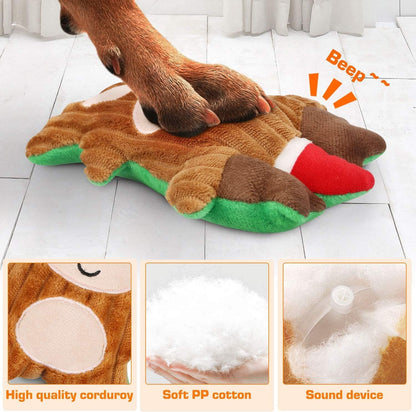 Christmas Plush Interactive Dog Squeaky Toys Xmas Gift for Small Medium Large Pet Included Ginger Man Reindeer Santa Claus, 3 Pcs Set