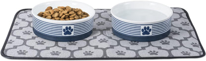 Paw & Patch Ceramic Pet Collection, Large Set, 7.5X2.4", Nautical Blue, 2 Piece