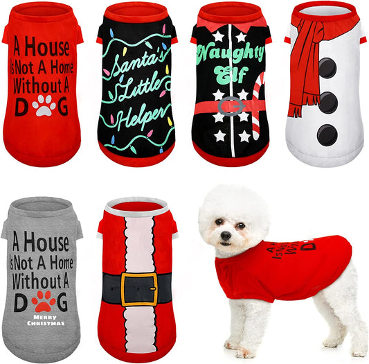 6 Pieces Christmas Dog Clothes Winter Pet Dog Shirt Cute Small Dog Apparel Puppy Dog Shirts Costume for Pet Dogs Cats (Small)