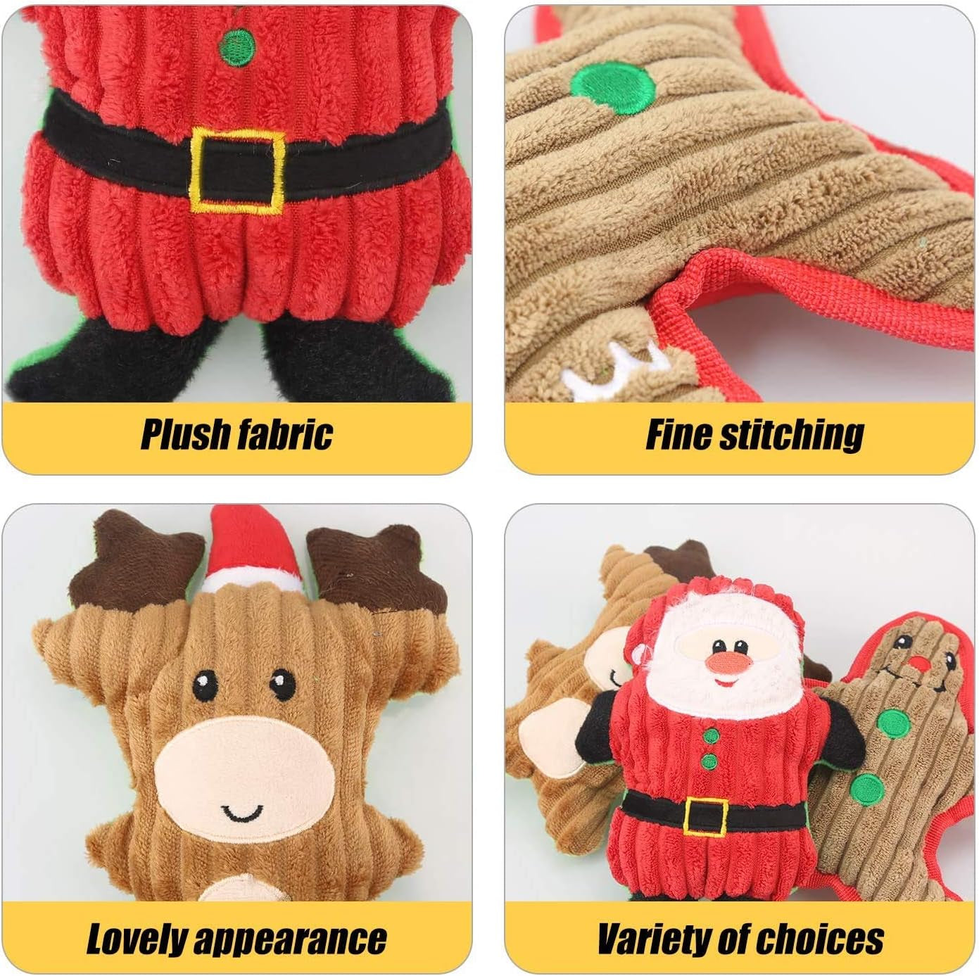 Christmas Plush Interactive Dog Squeaky Toys Xmas Gift for Small Medium Large Pet Included Ginger Man Reindeer Santa Claus, 3 Pcs Set