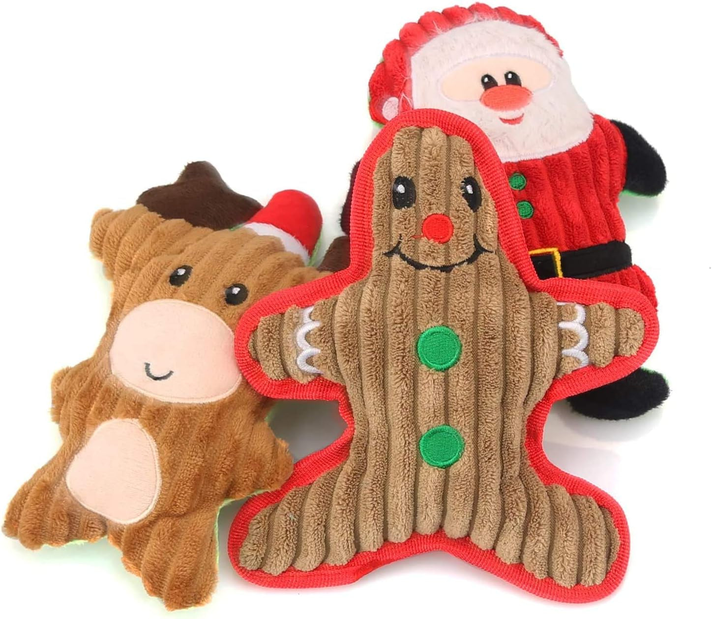 Christmas Plush Interactive Dog Squeaky Toys Xmas Gift for Small Medium Large Pet Included Ginger Man Reindeer Santa Claus, 3 Pcs Set