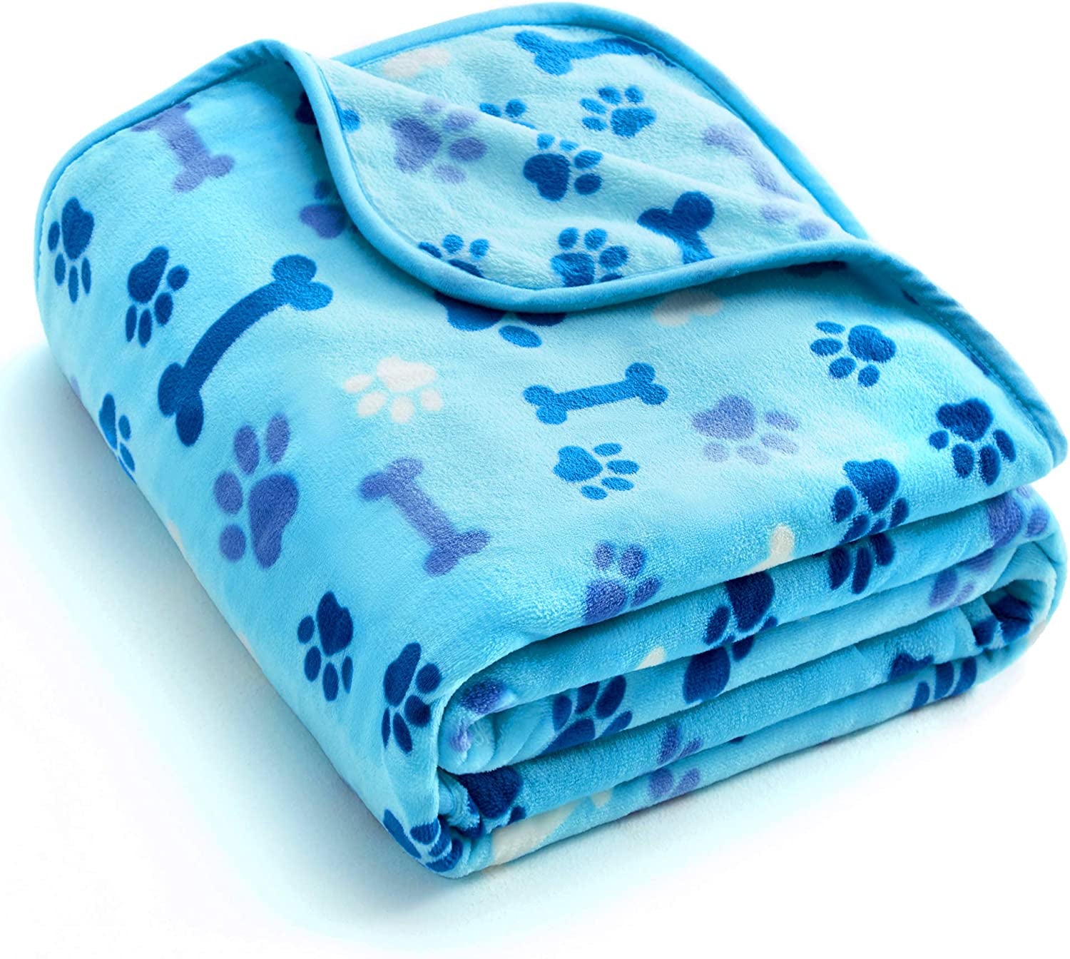 Luxurious Dog Blanket, 350 GSM Super Fuzzy Microplush Fleece Pet Blankets for Small Medium Large Dogs and Cats, Blue Paw and Bone, 40" X 32"