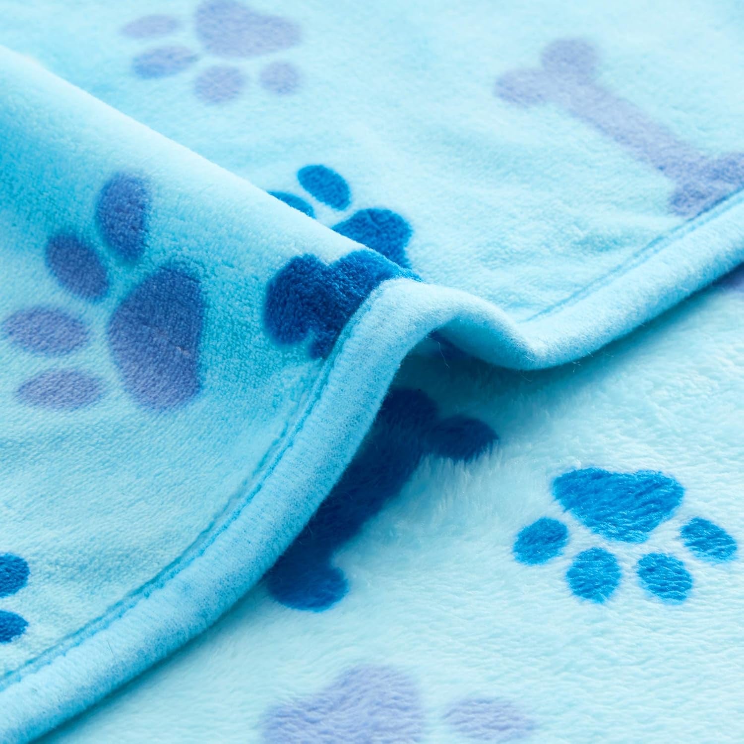 Luxurious Dog Blanket, 350 GSM Super Fuzzy Microplush Fleece Pet Blankets for Small Medium Large Dogs and Cats, Blue Paw and Bone, 40" X 32"