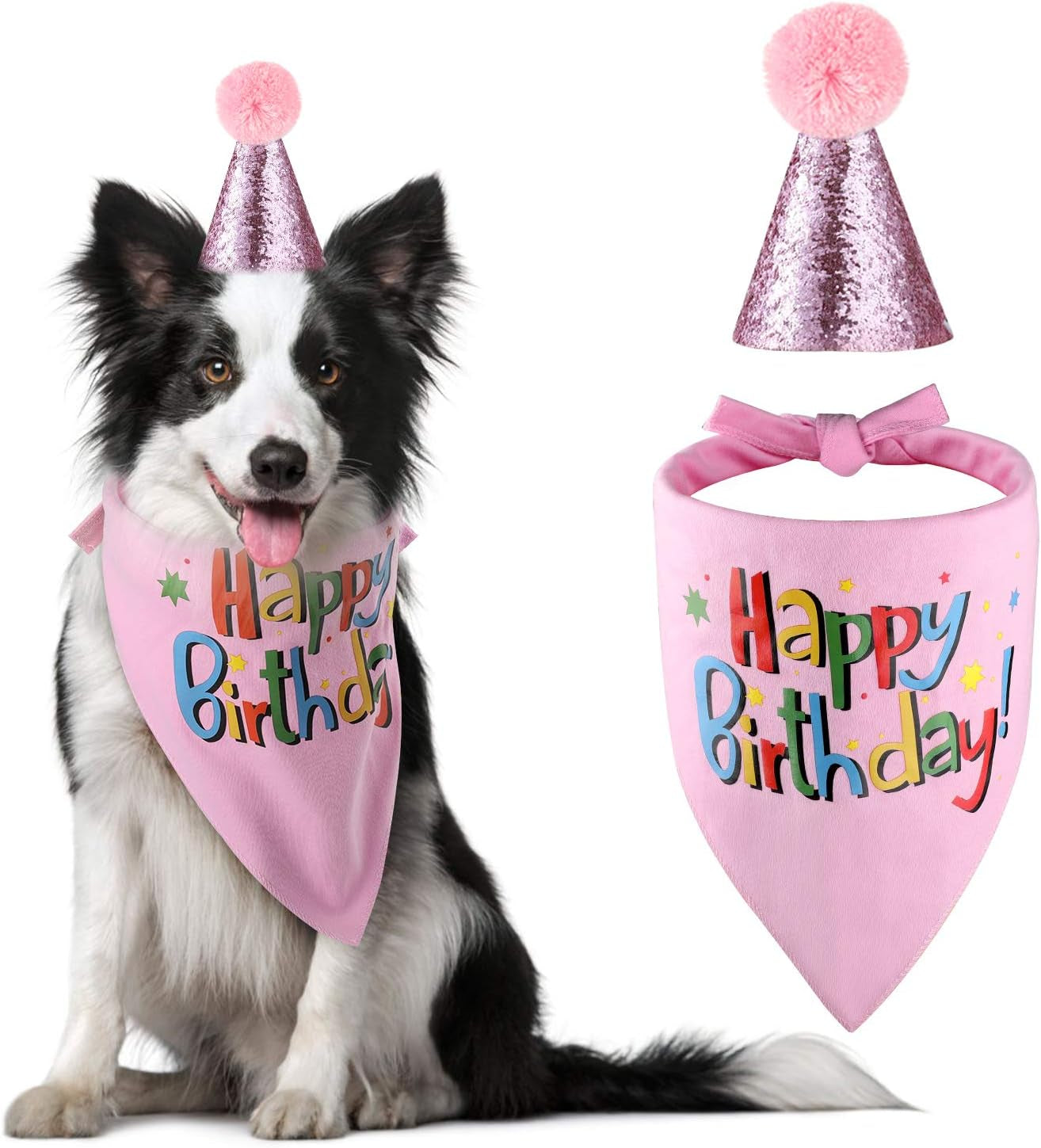 Dog Birthday Bandana Hat Scarf Party Supplies (Pink-Girl)