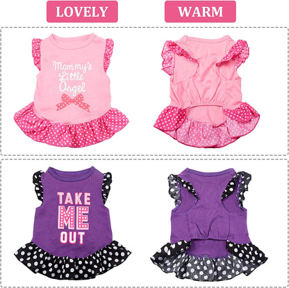 2 Pieces Dog Dresses for Small Dogs Cute Girl Female Dog Dress Mommy Puppy Shirt Skirt Doggie Dresses Pet Summer Clothes Apparel for Dogs and Cats (Me and Angel,X-Small)