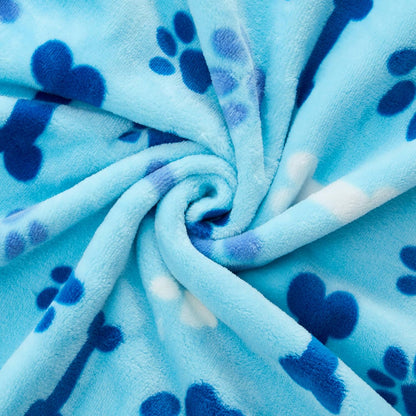 Luxurious Dog Blanket, 350 GSM Super Fuzzy Microplush Fleece Pet Blankets for Small Medium Large Dogs and Cats, Blue Paw and Bone, 40" X 32"